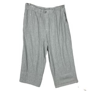 NWOT CASA CABANA Pants XL Linen blend Stripe White Grey Wide Cuff Pocket Pull-Up